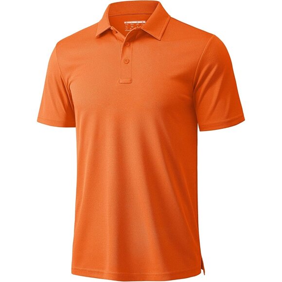 Men's Orange Short Sleeve Quick Dry Collared Moisture Wicking Polo Shirts
